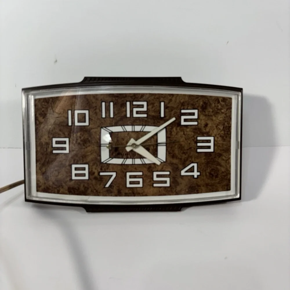 GE Retro 1970s Analog Electric Wall Clock Brown